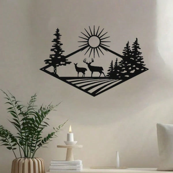 Morning Rise Deer Hunting Metal Wall Art Sign for Home Cabin Decor Iron Crafts Wall decoration Artwork Wall Sticker