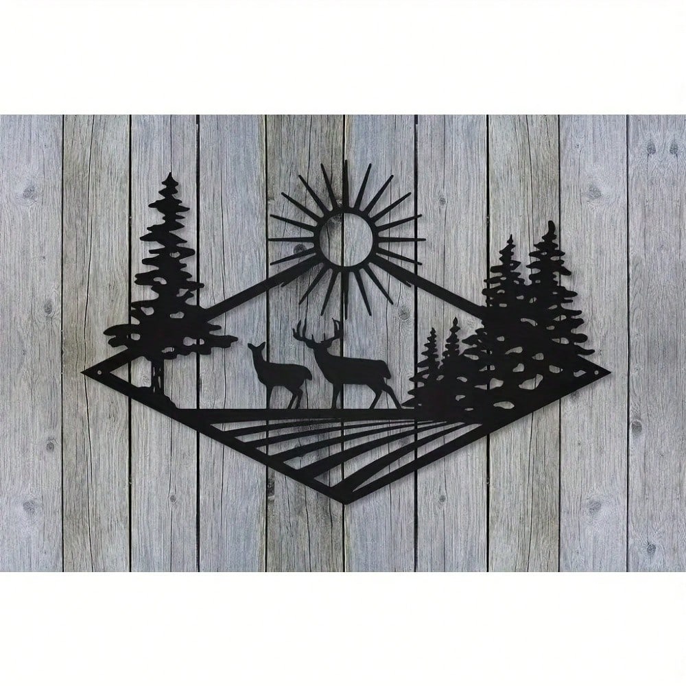 Morning Rise Deer Hunting Metal Wall Art Sign for Home Cabin Decor Iron Crafts Wall decoration Artwork Wall Sticker