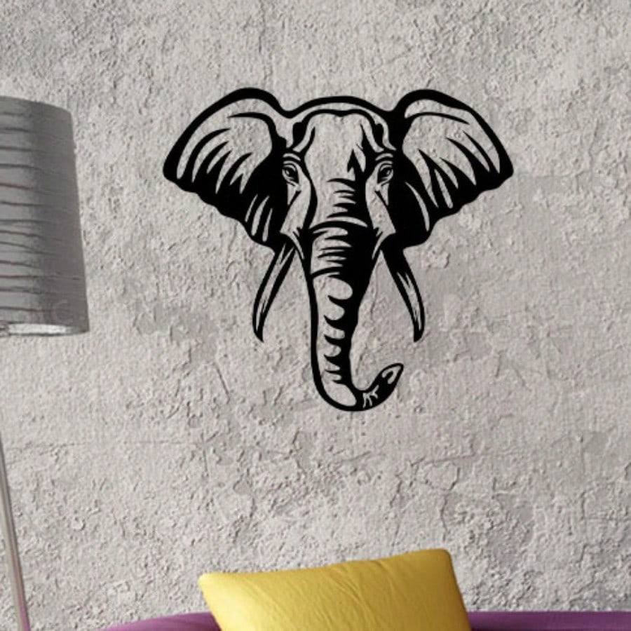 Elephant Animal Silhouette Wall Decor Elephant Head Wall Sign Safari Metal Wall Art Home Decor Sign - 14 Inch
