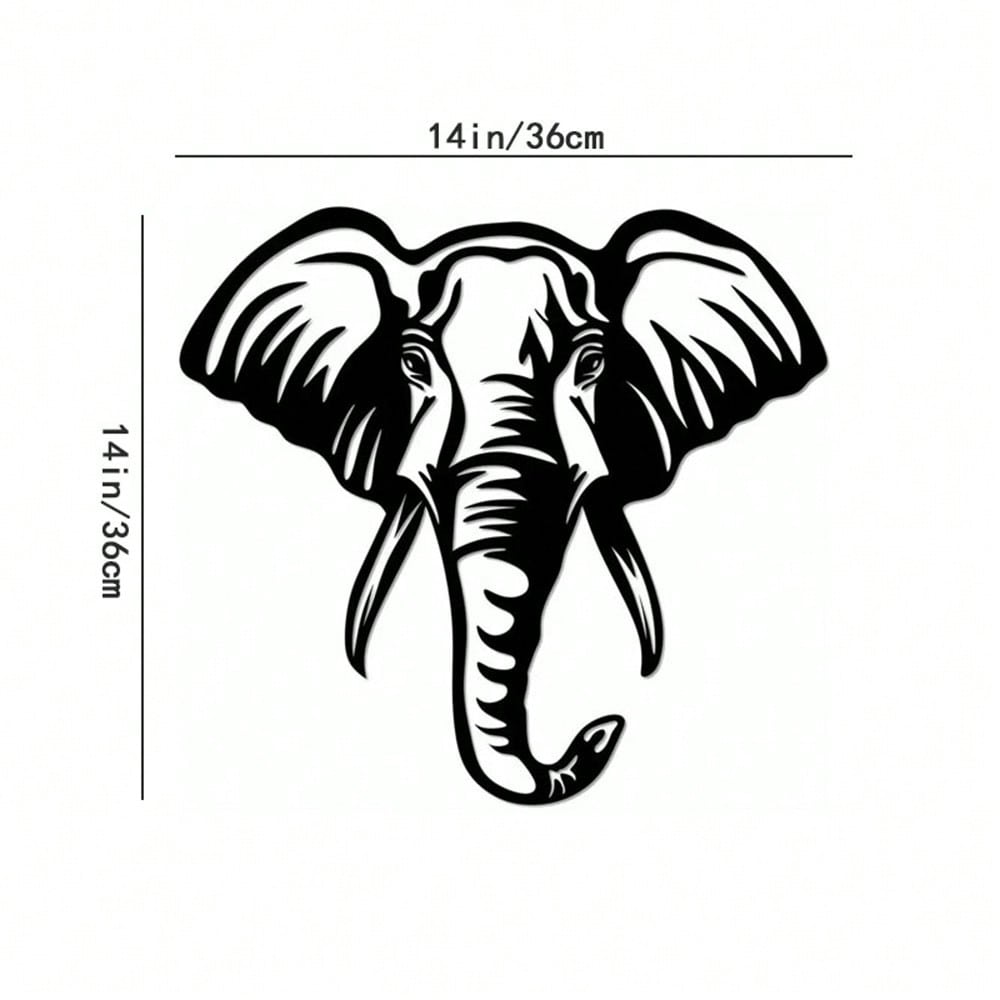 Elephant Animal Silhouette Wall Decor Elephant Head Wall Sign Safari Metal Wall Art Home Decor Sign - 14 Inch