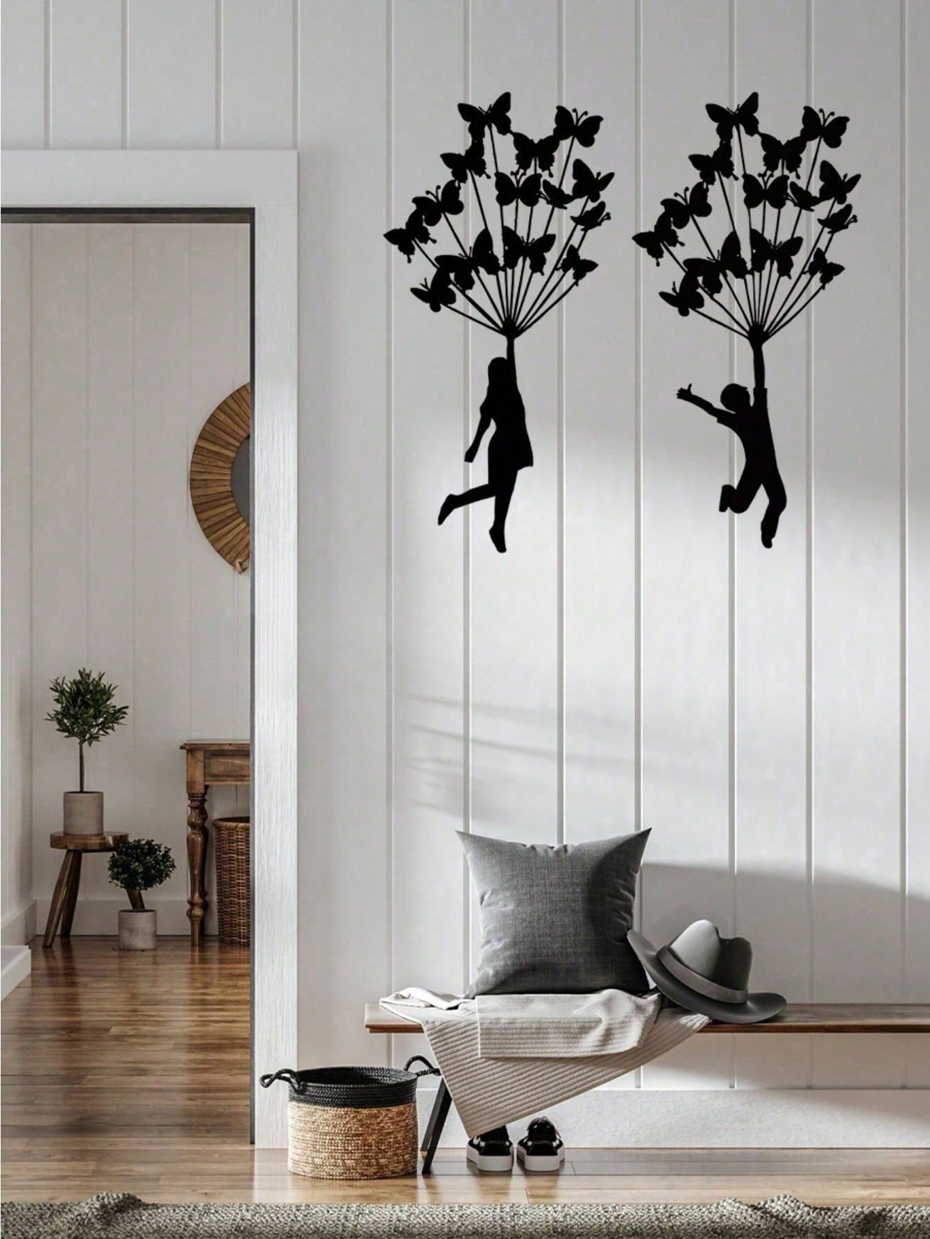 1 piece of black metal wrought iron handheld butterfly wall decoration sticker, home wall decoration, common indoors and outdoors, Valentine's Day exquisite personalized gifts