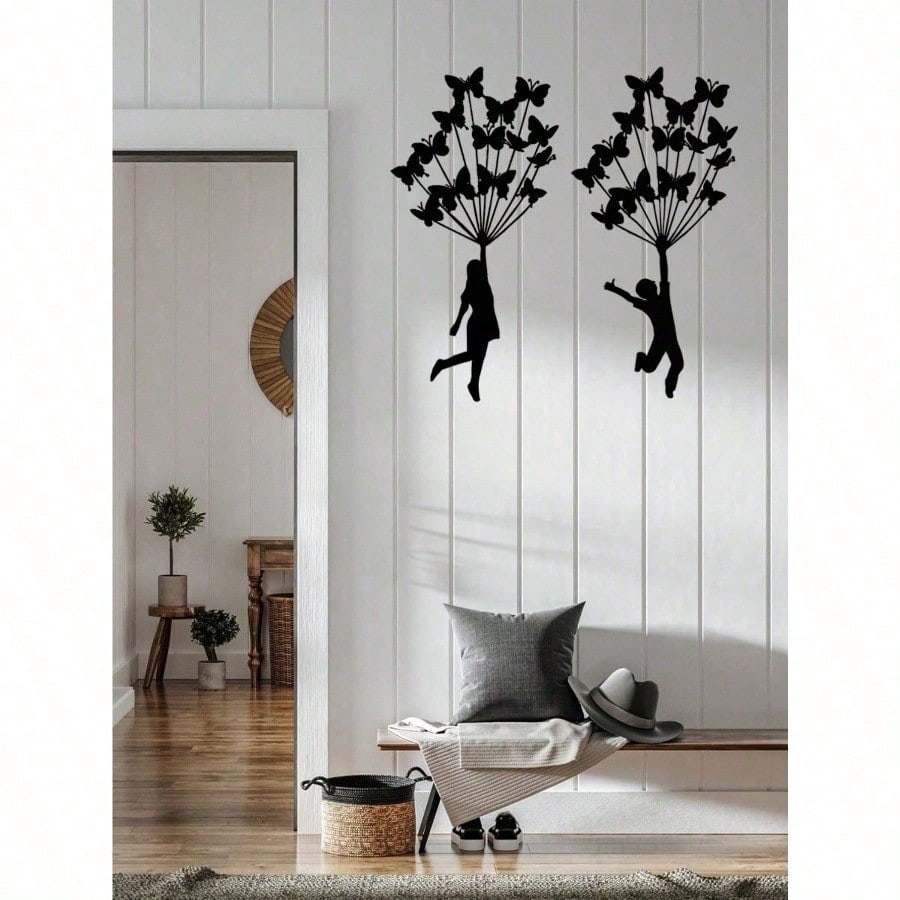 1 piece of black metal wrought iron handheld butterfly wall decoration sticker, home wall decoration, common indoors and outdoors, Valentine's Day exquisite personalized gifts