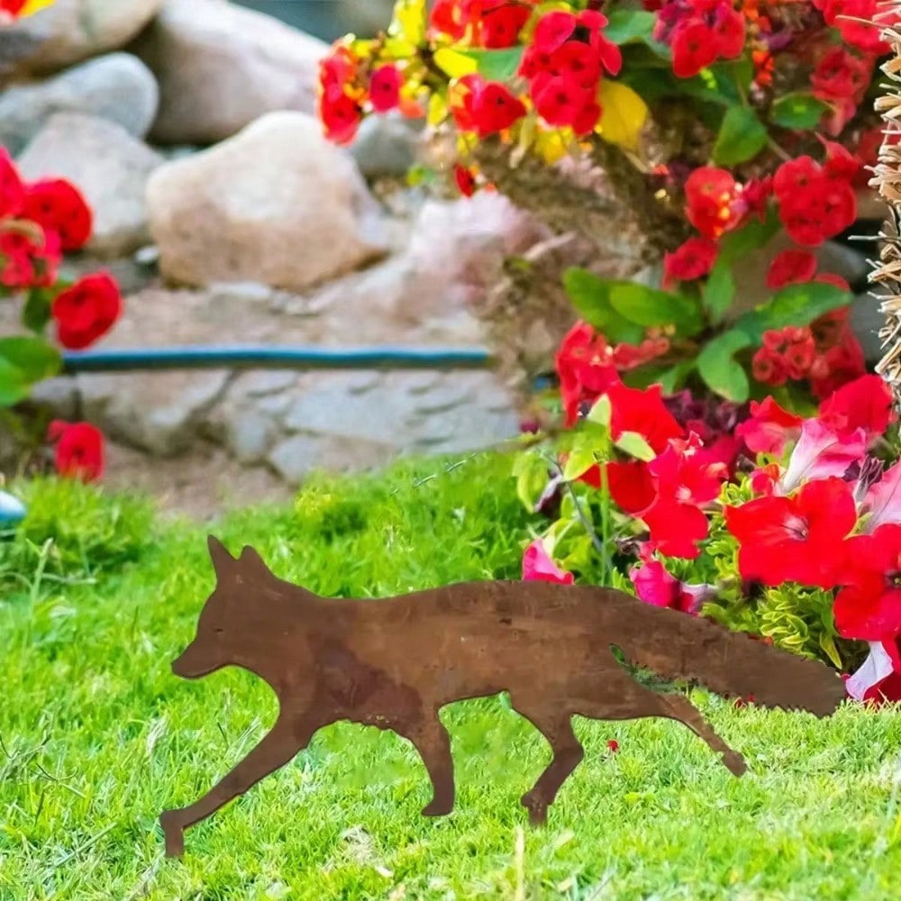 Sweet Animal Iron Garden Ground Spikes, Metal Wall Sculpture Outdoor Home Decor Ornament for Yard
