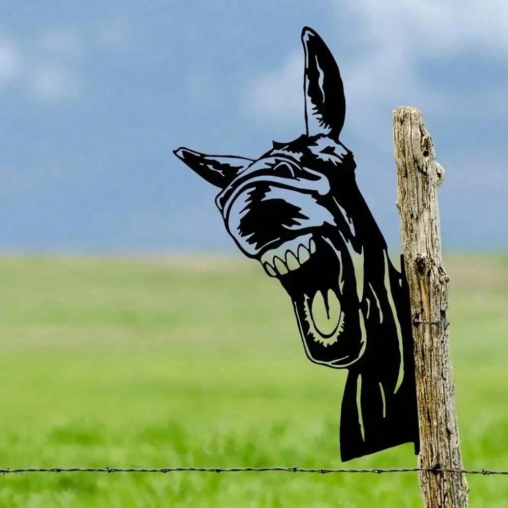 Donkey Silhouette Iron Garden Wall Decor, Black Rust Brown Outdoor Yard Art for Patio Farmhouse