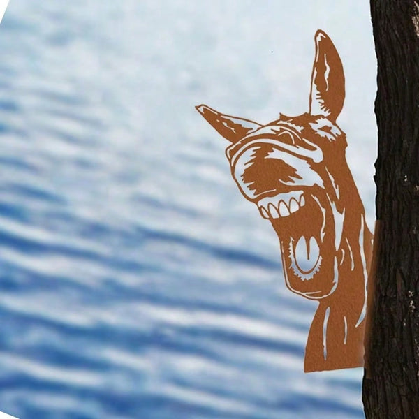 Donkey Silhouette Iron Garden Wall Decor, Black Rust Brown Outdoor Yard Art for Patio Farmhouse