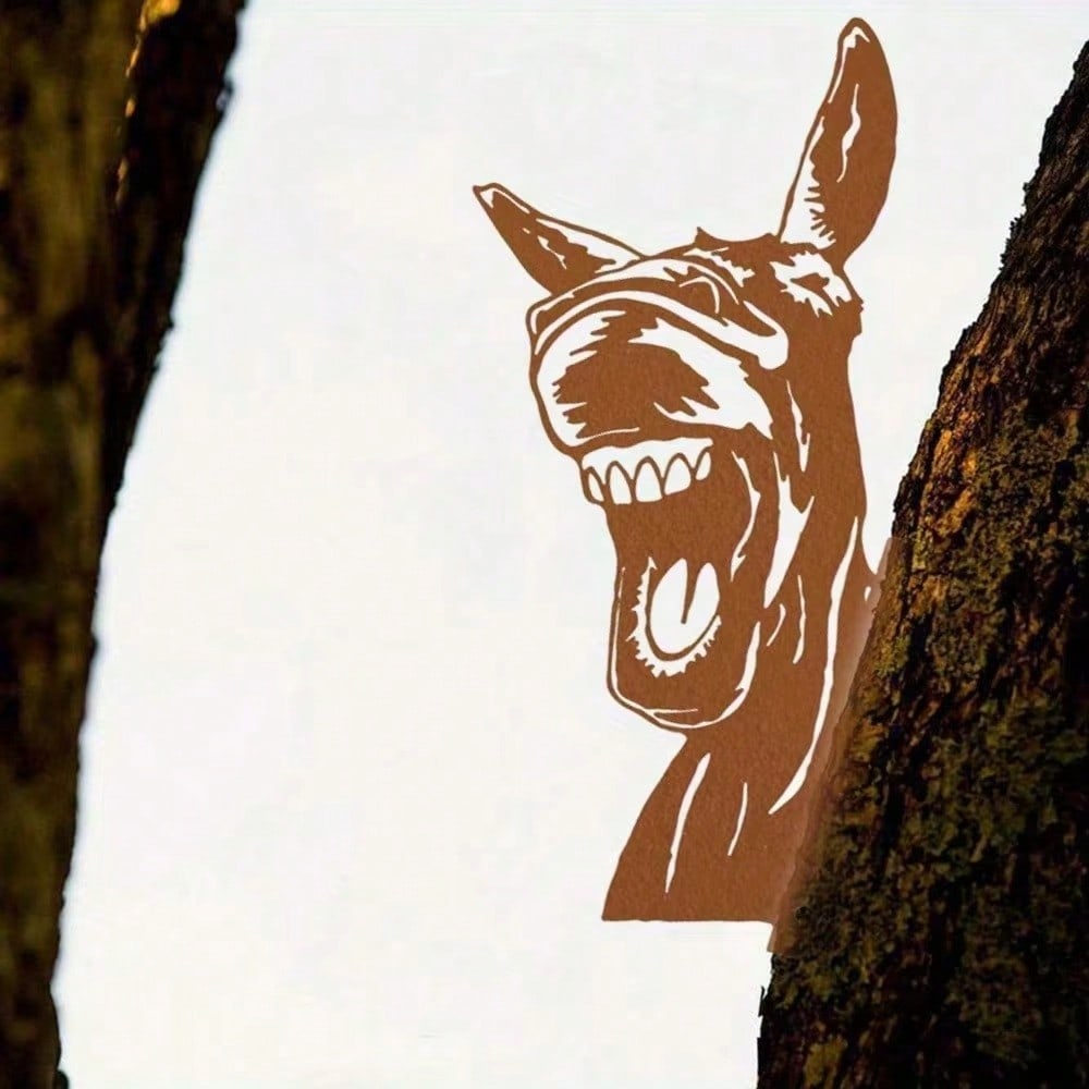 Donkey Silhouette Iron Garden Wall Decor, Black Rust Brown Outdoor Yard Art for Patio Farmhouse