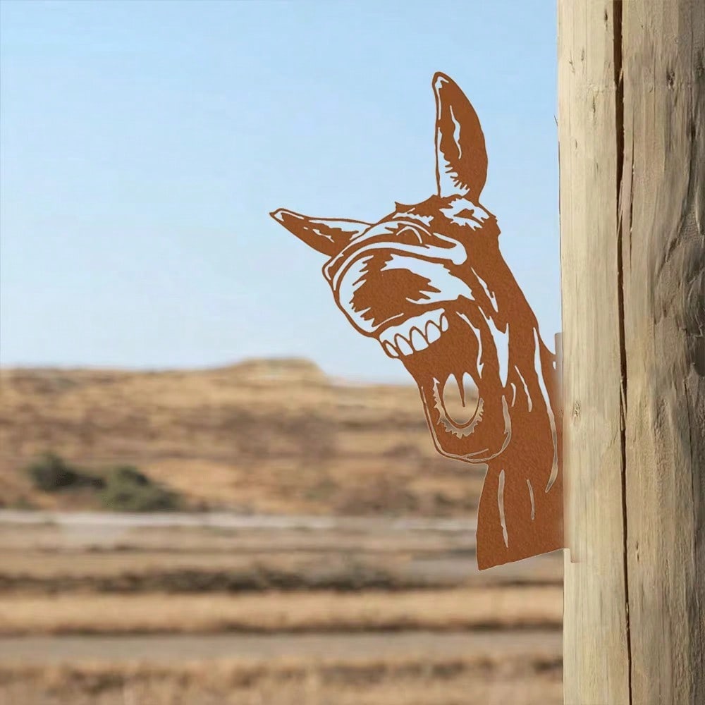 Donkey Silhouette Iron Garden Wall Decor, Black Rust Brown Outdoor Yard Art for Patio Farmhouse