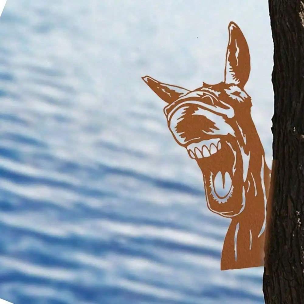 Donkey Silhouette Iron Garden Wall Decor, Black Rust Brown Outdoor Yard Art for Patio Farmhouse