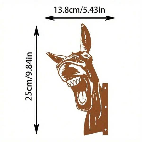 Donkey Silhouette Iron Garden Wall Decor, Black Rust Brown Outdoor Yard Art for Patio Farmhouse