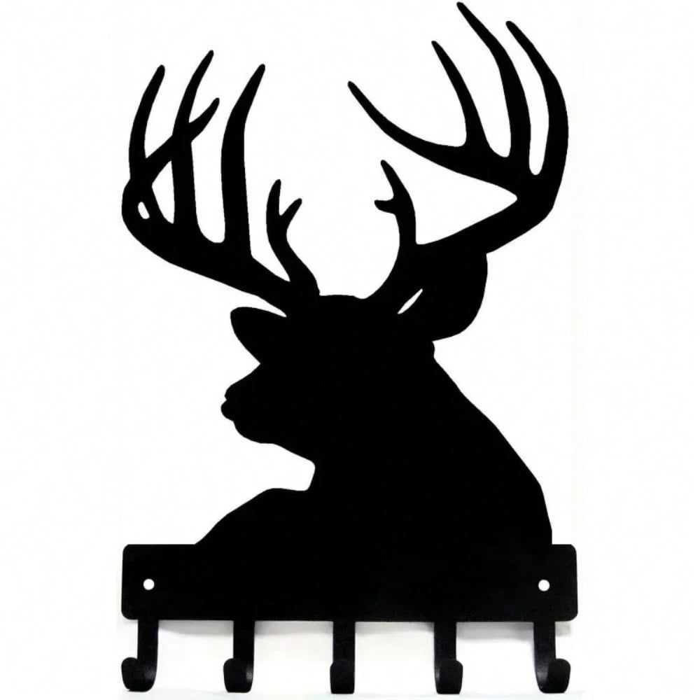 CIFBUY 6-9 Inch Metal Deer Head Key Holder, Wall Mounted Rustic Key Rack with Hooks for Coat and Keys Hanger