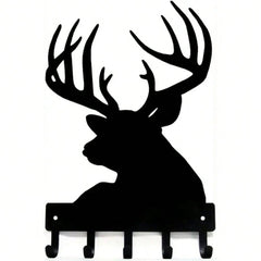 CIFBUY 6-9 Inch Metal Deer Head Key Holder, Wall Mounted Rustic Key Rack with Hooks for Coat and Keys Hanger