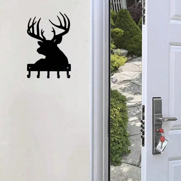 CIFBUY 6-9 Inch Metal Deer Head Key Holder, Wall Mounted Rustic Key Rack with Hooks for Coat and Keys Hanger