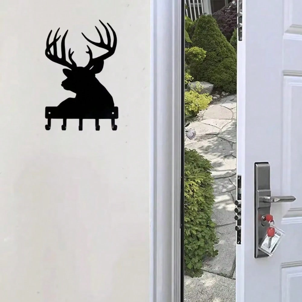 CIFBUY 6-9 Inch Metal Deer Head Key Holder, Wall Mounted Rustic Key Rack with Hooks for Coat and Keys Hanger