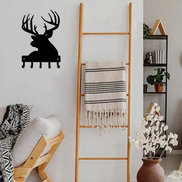 CIFBUY 6-9 Inch Metal Deer Head Key Holder, Wall Mounted Rustic Key Rack with Hooks for Coat and Keys Hanger