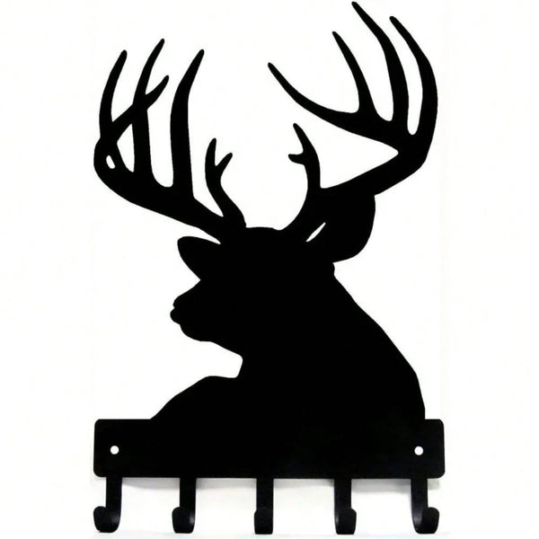 CIFBUY 6-9 Inch Metal Deer Head Key Holder, Wall Mounted Rustic Key Rack with Hooks for Coat and Keys Hanger