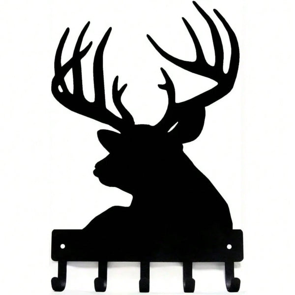 CIFBUY 6-9 Inch Metal Deer Head Key Holder, Wall Mounted Rustic Key Rack with Hooks for Coat and Keys Hanger