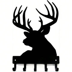CIFBUY 6-9 Inch Metal Deer Head Key Holder, Wall Mounted Rustic Key Rack with Hooks for Coat and Keys Hanger