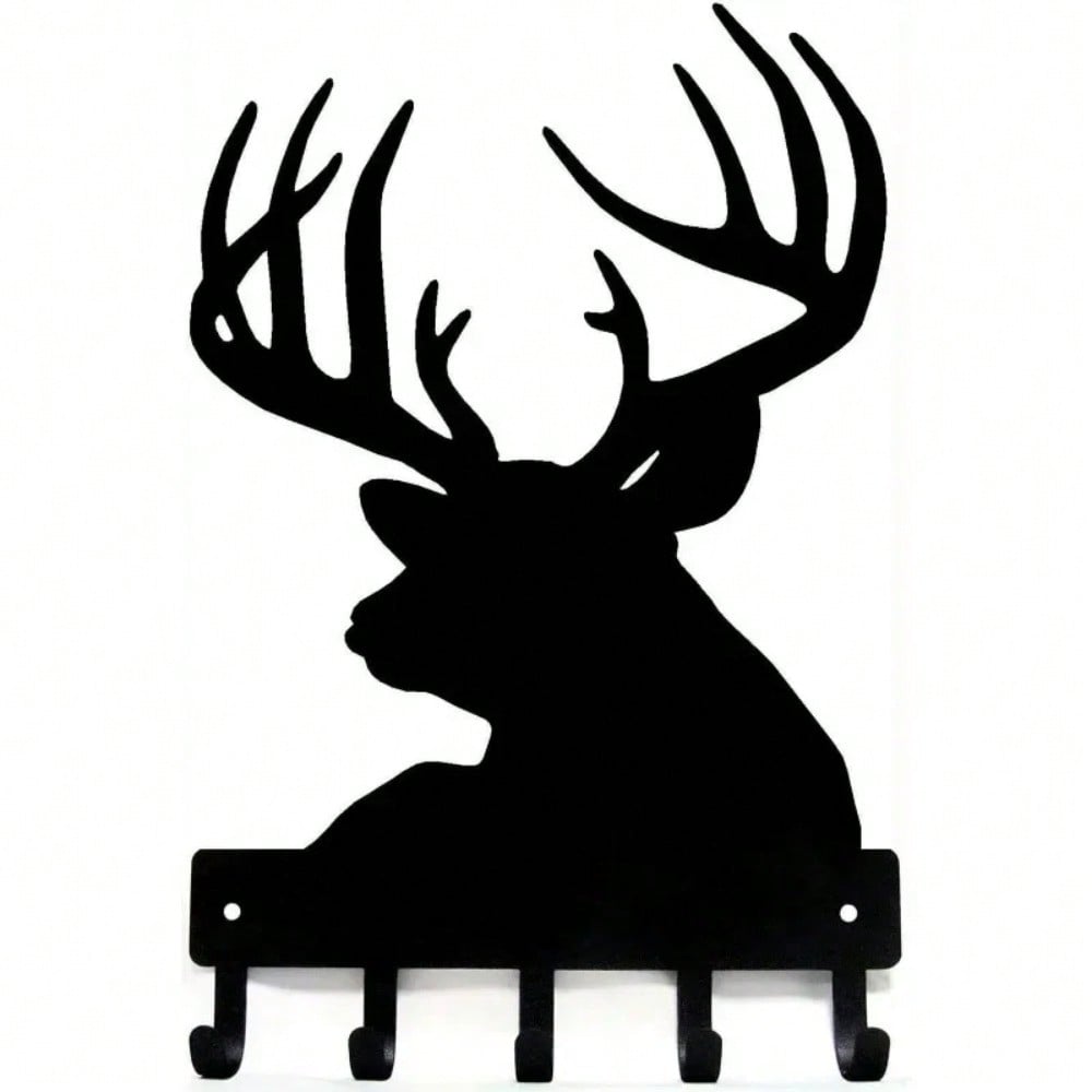 CIFBUY 6-9 Inch Metal Deer Head Key Holder, Wall Mounted Rustic Key Rack with Hooks for Coat and Keys Hanger