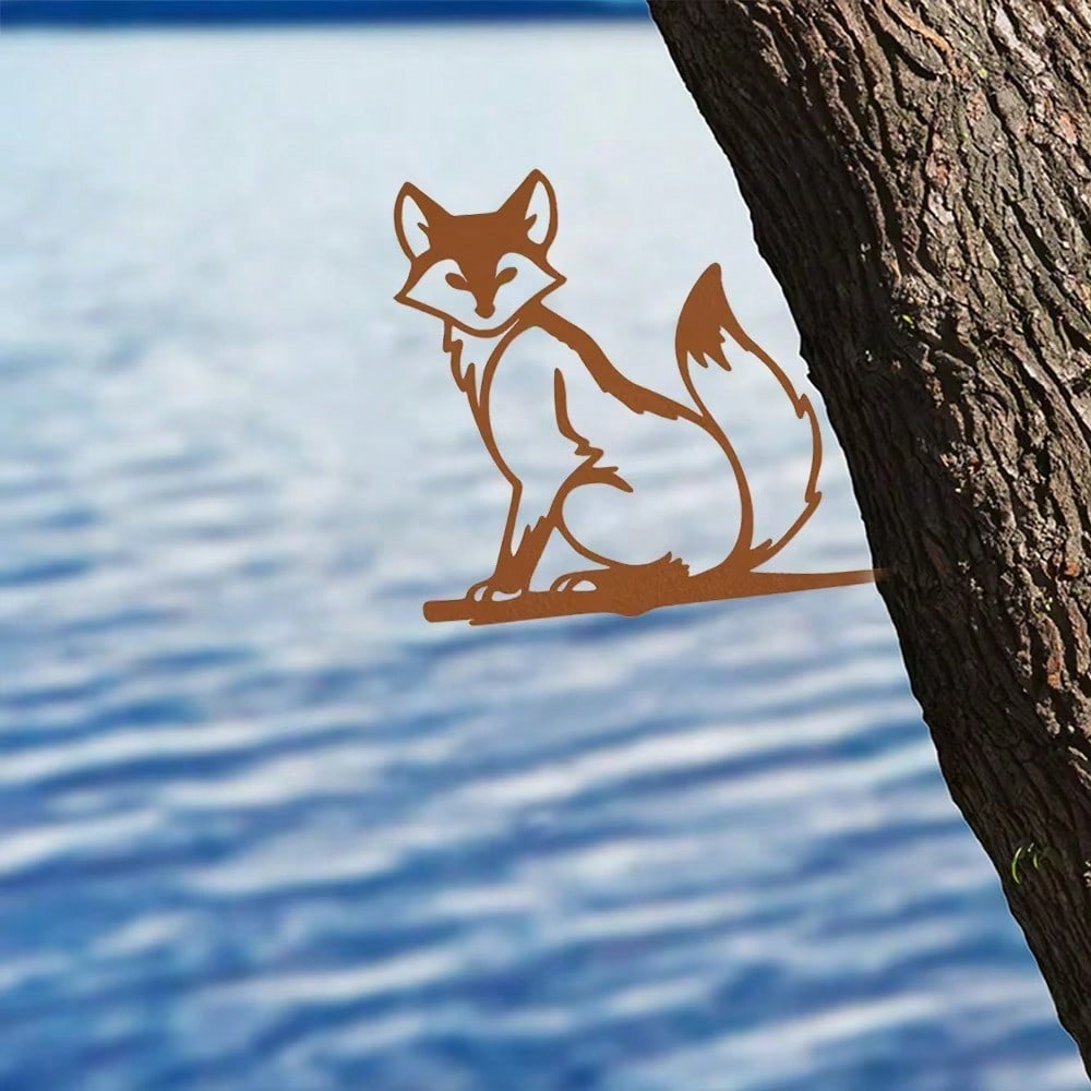 Rustic Metal Yard Animal Art Fox Dog Cat, Charming Outdoor Garden Decor for Home or Patio