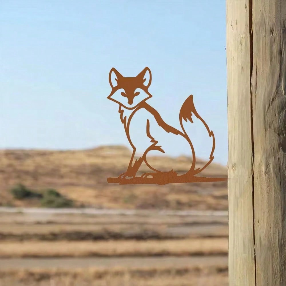 Rustic Metal Yard Animal Art Fox Dog Cat, Charming Outdoor Garden Decor for Home or Patio