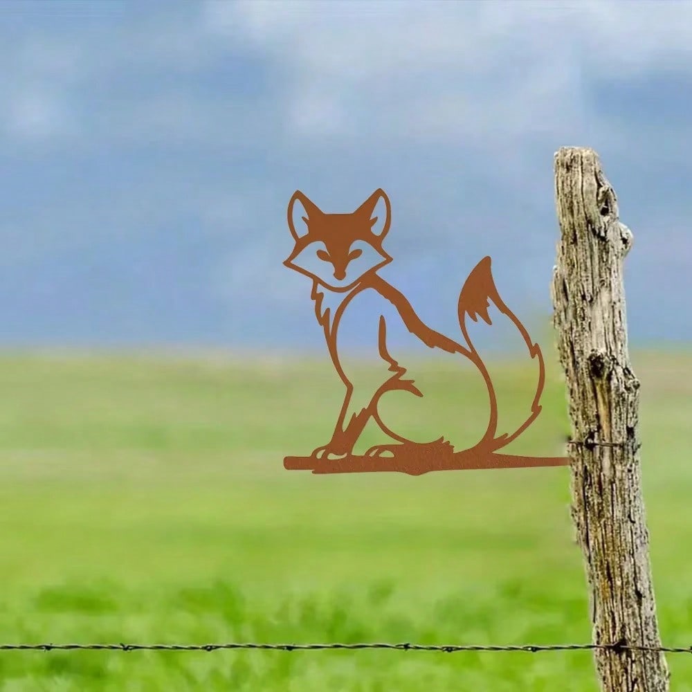 Rustic Metal Yard Animal Art Fox Dog Cat, Charming Outdoor Garden Decor for Home or Patio