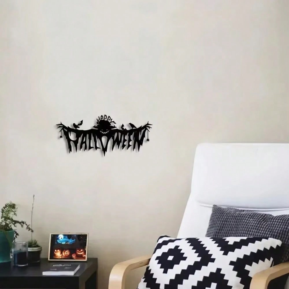 Classic Black Spooky Halloween Metal Wall Hanging, Indoor Living Room Decor for Themed Party