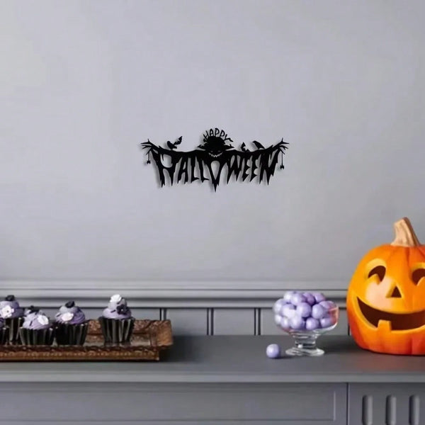 Classic Black Spooky Halloween Metal Wall Hanging, Indoor Living Room Decor for Themed Party