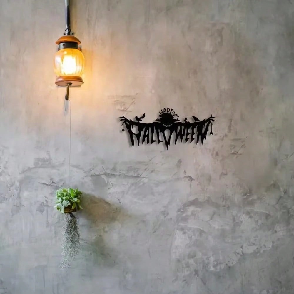 Classic Black Spooky Halloween Metal Wall Hanging, Indoor Living Room Decor for Themed Party