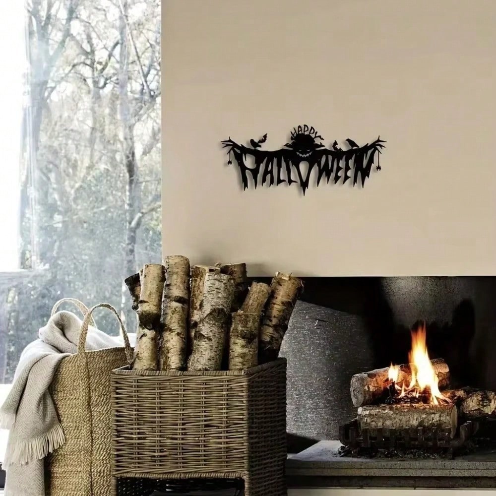 Classic Black Spooky Halloween Metal Wall Hanging, Indoor Living Room Decor for Themed Party