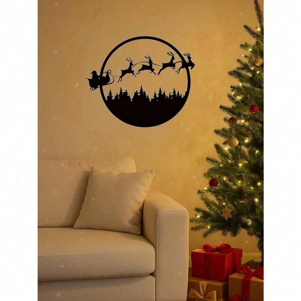 Spooky Halloween Merry Christmas 24 Inch Round Metal Wall Sign, Double-Sided Hanging Decor for Fireplace Porch Yard, Seasonal Holiday Gift for Family