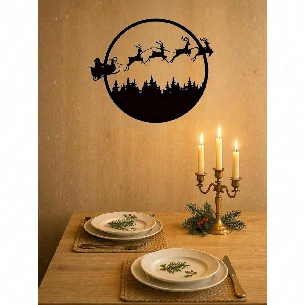 Spooky Halloween Merry Christmas 24 Inch Round Metal Wall Sign, Double-Sided Hanging Decor for Fireplace Porch Yard, Seasonal Holiday Gift for Family