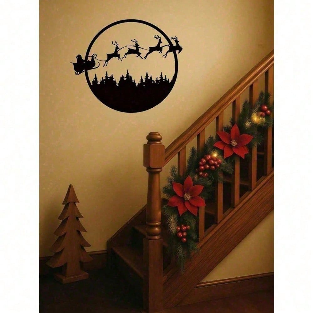 Spooky Halloween Merry Christmas 24 Inch Round Metal Wall Sign, Double-Sided Hanging Decor for Fireplace Porch Yard, Seasonal Holiday Gift for Family