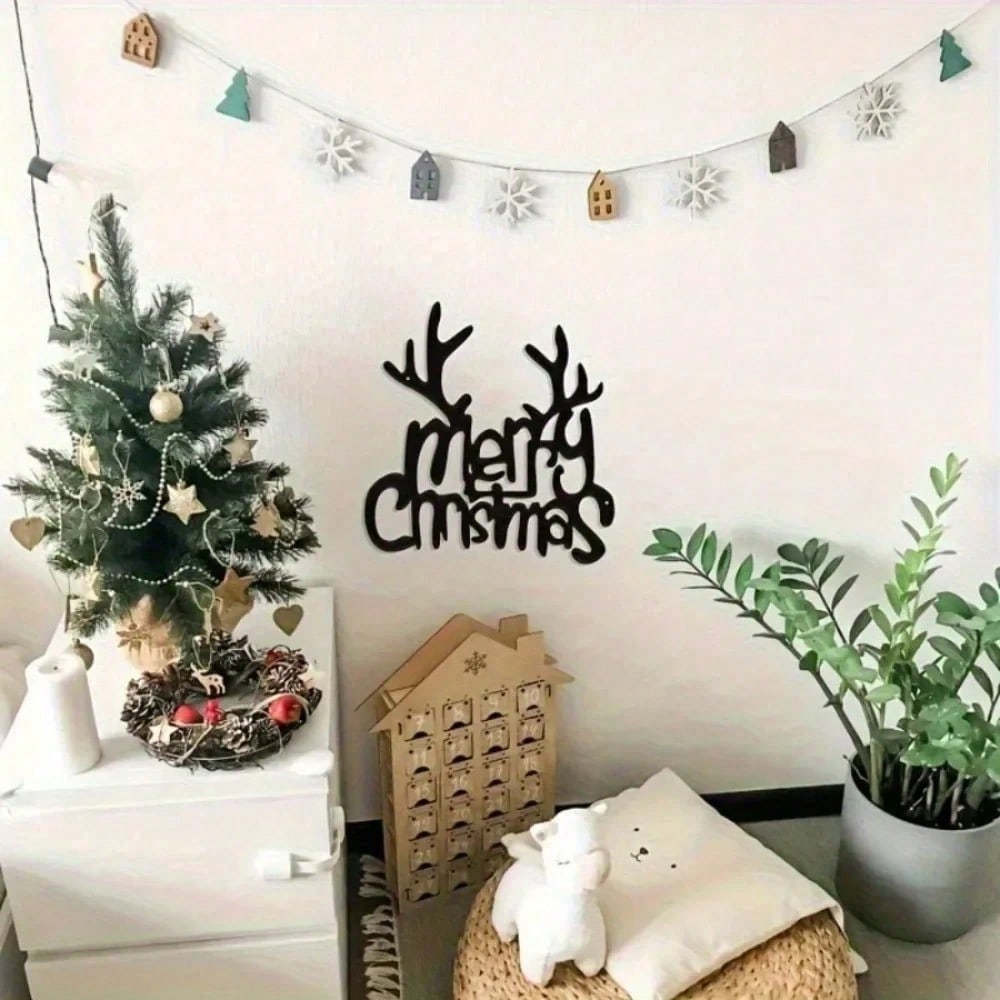 Wrought Iron Christmas Antlers Metal Wall Decor 1PC, Easy Install Holiday Party Pendant  Home Sculpture