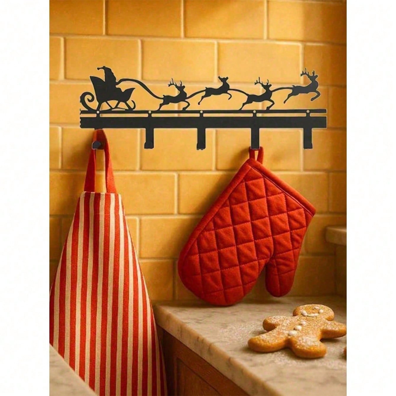 Snowflake Wall Mount Organizer with Hooks Modern Key & Coat Holder Christmas Winter Decor for Entryway Hallway