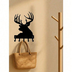 Vintage Antelope Head Metal Key Holder & Coat Rack, Farmhouse Wall Hooks for Entryway, Practical Housewarming Gift