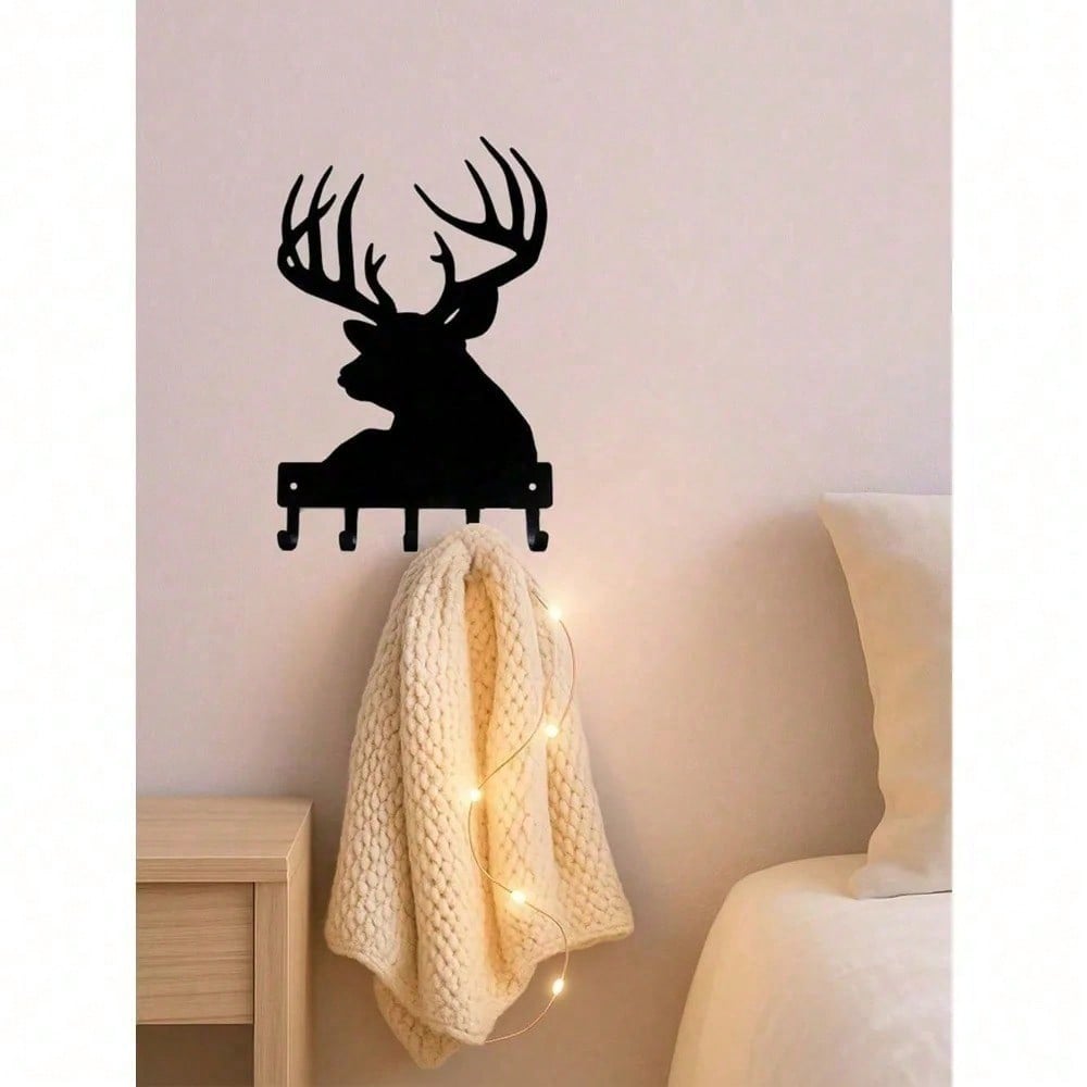 Vintage Antelope Head Metal Key Holder & Coat Rack, Farmhouse Wall Hooks for Entryway, Practical Housewarming Gift