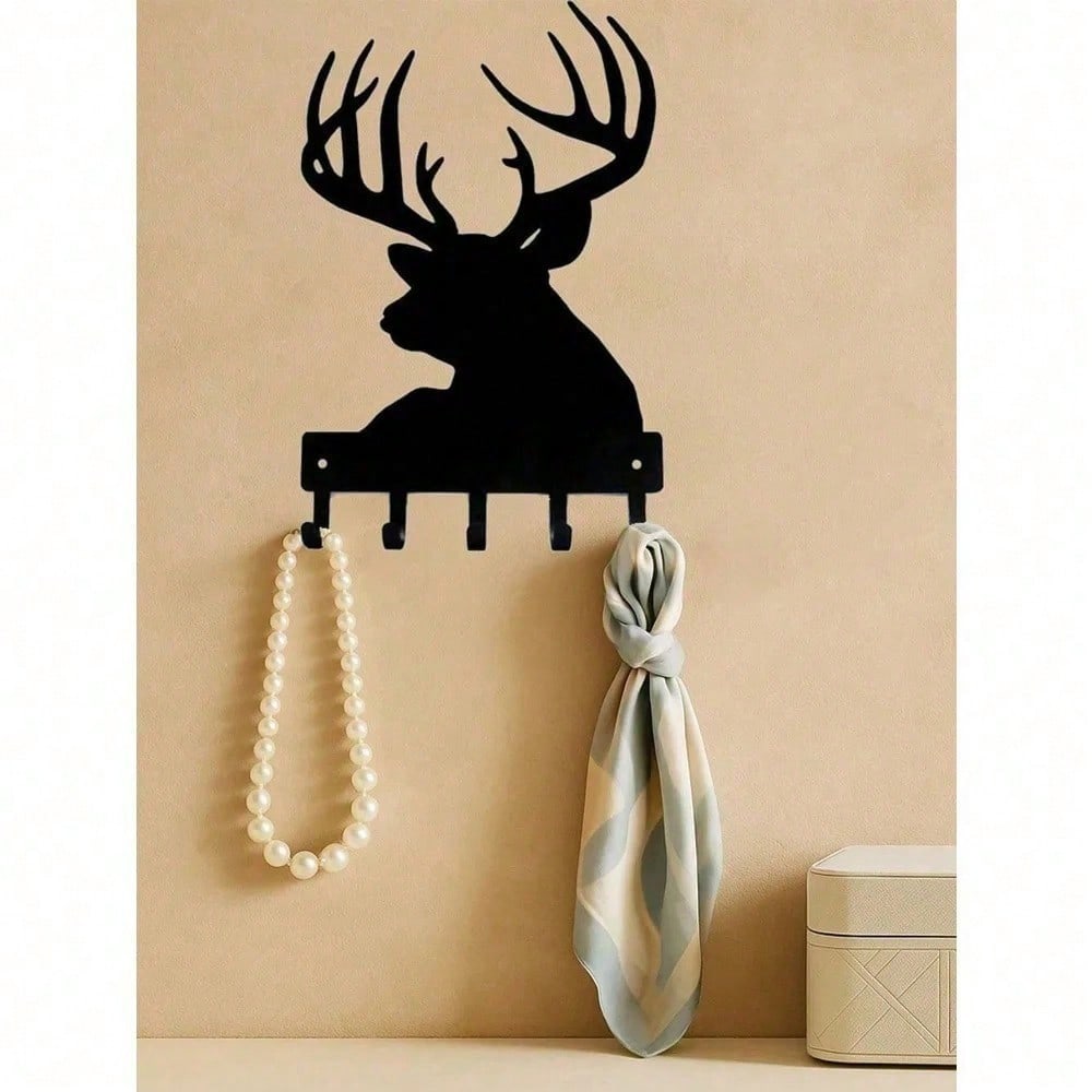 Vintage Antelope Head Metal Key Holder & Coat Rack, Farmhouse Wall Hooks for Entryway, Practical Housewarming Gift