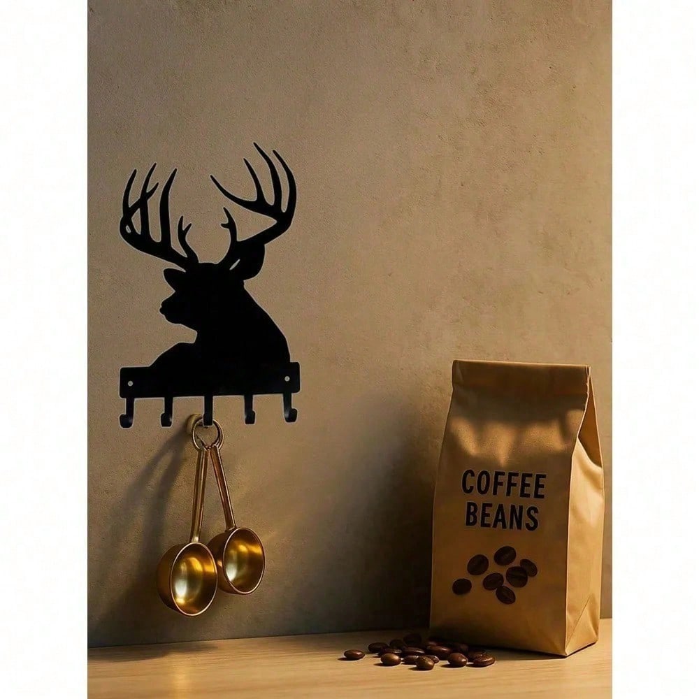 Vintage Antelope Head Metal Key Holder & Coat Rack, Farmhouse Wall Hooks for Entryway, Practical Housewarming Gift