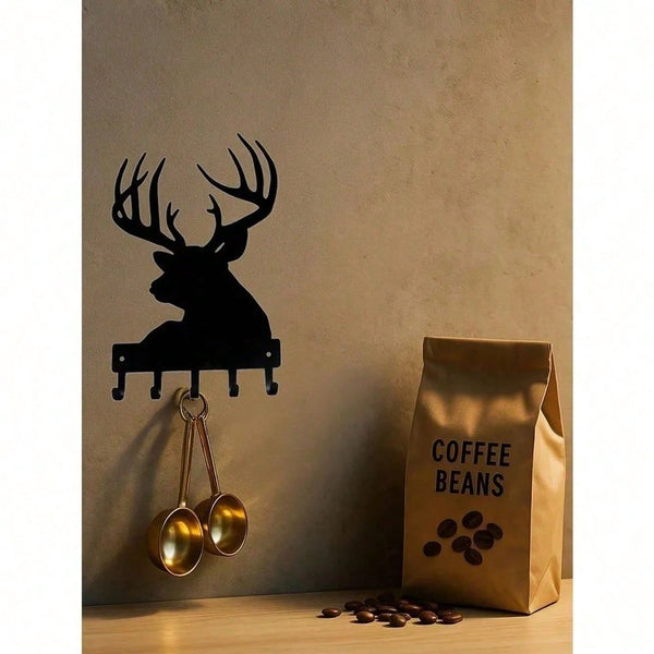 Vintage Antelope Head Metal Key Holder & Coat Rack, Farmhouse Wall Hooks for Entryway, Practical Housewarming Gift
