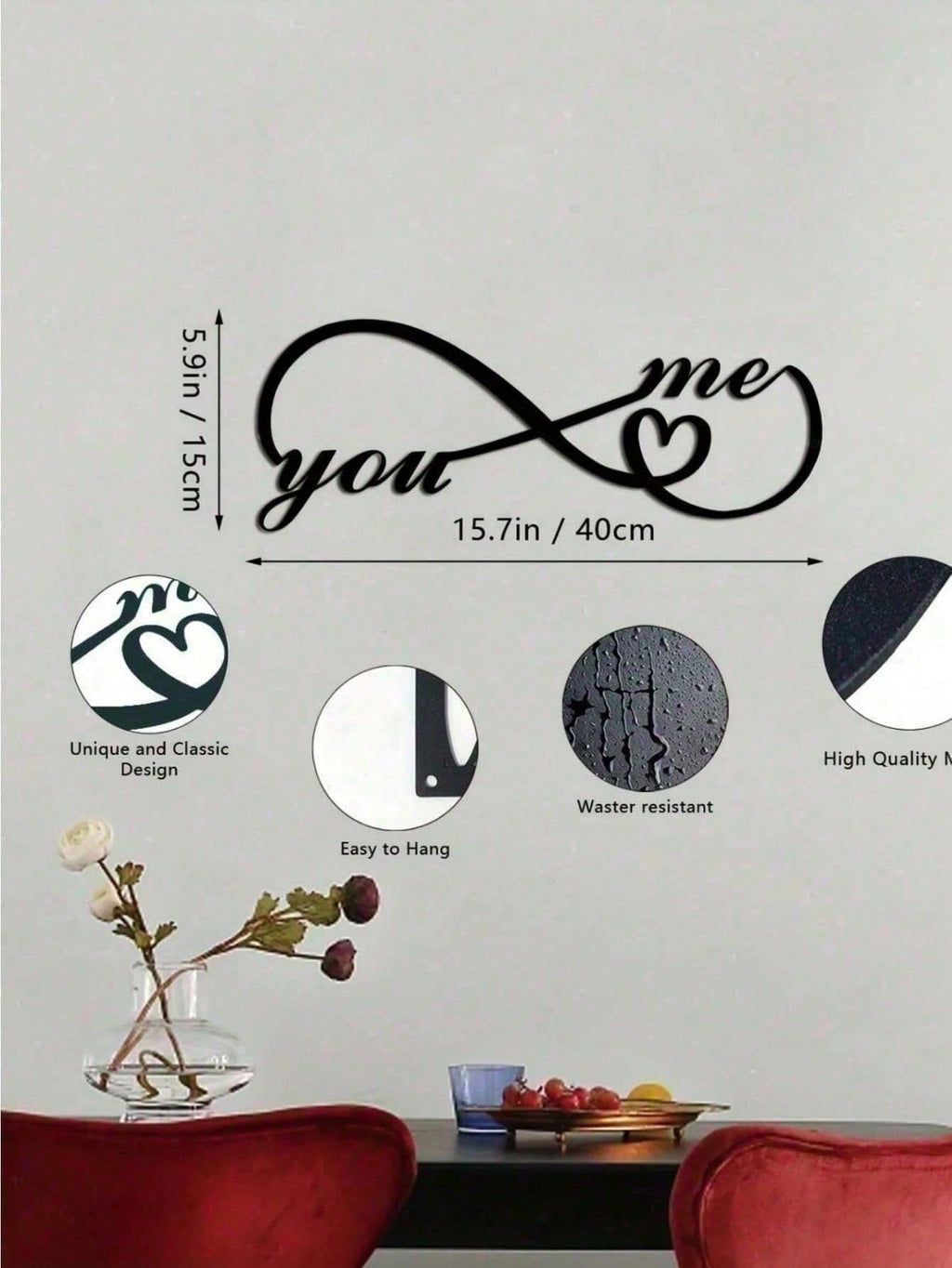 Gothic Metal Wall Art for Couples, Black Metal Tin Sign for Bedroom Decor. Stylish dark romantic ornament, perfect for wedding anniversary, Valentine and Easter gifts.