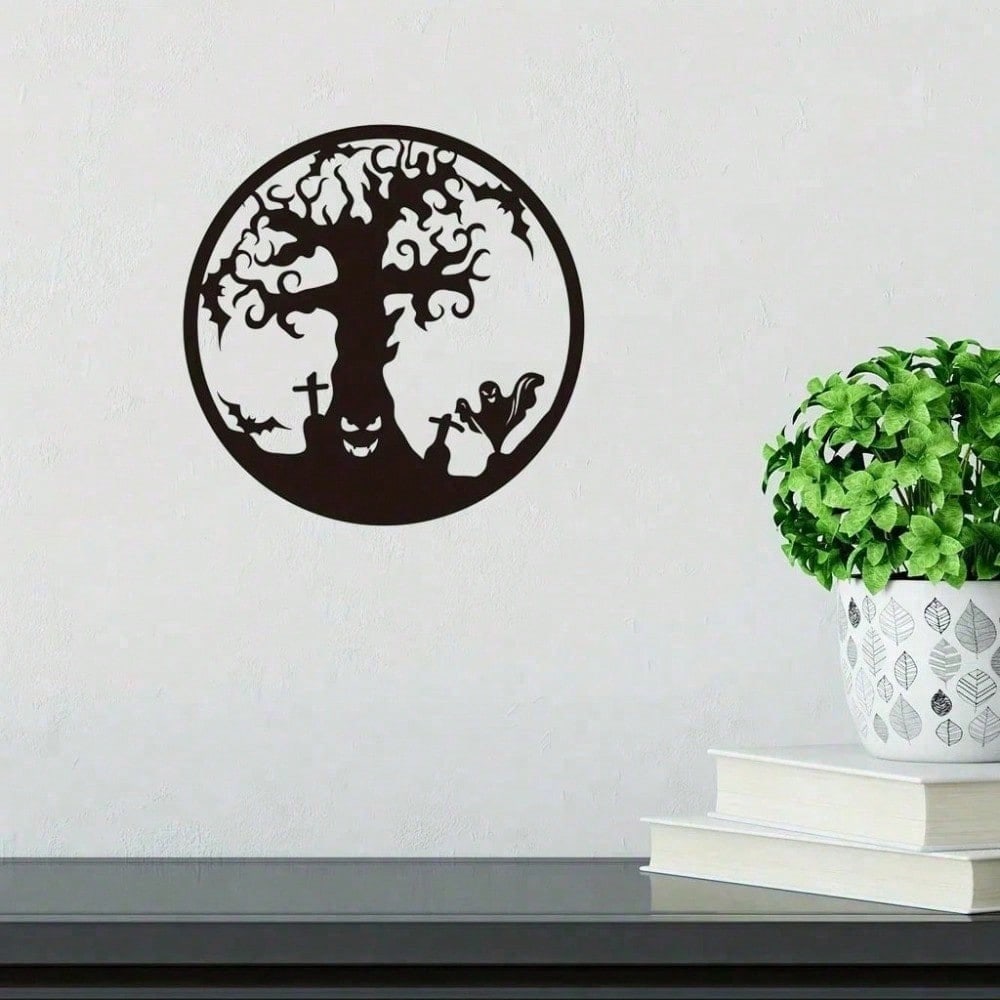 Gothic Tree of Life Metal Wall Art, Handcrafted Black Wrought Iron Hanging Decor for Altar, Indoor & Outdoor Use. Mystical ornament ideal for Halloween and housewarming gifts.
