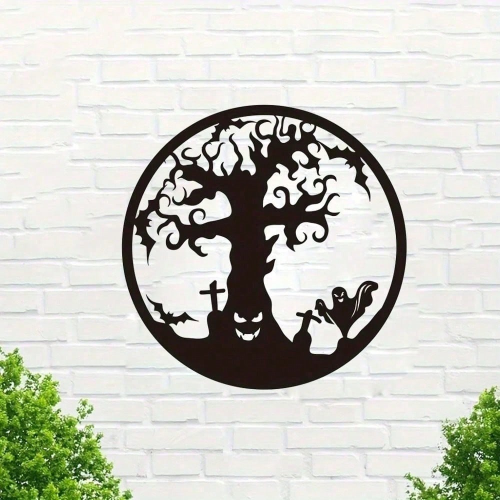 Gothic Tree of Life Metal Wall Art, Handcrafted Black Wrought Iron Hanging Decor for Altar, Indoor & Outdoor Use. Mystical ornament ideal for Halloween and housewarming gifts.
