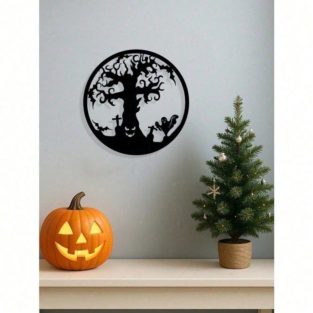 Gothic Tree of Life Metal Wall Art, Handcrafted Black Wrought Iron Hanging Decor for Altar, Indoor & Outdoor Use. Mystical ornament ideal for Halloween and housewarming gifts. Main image