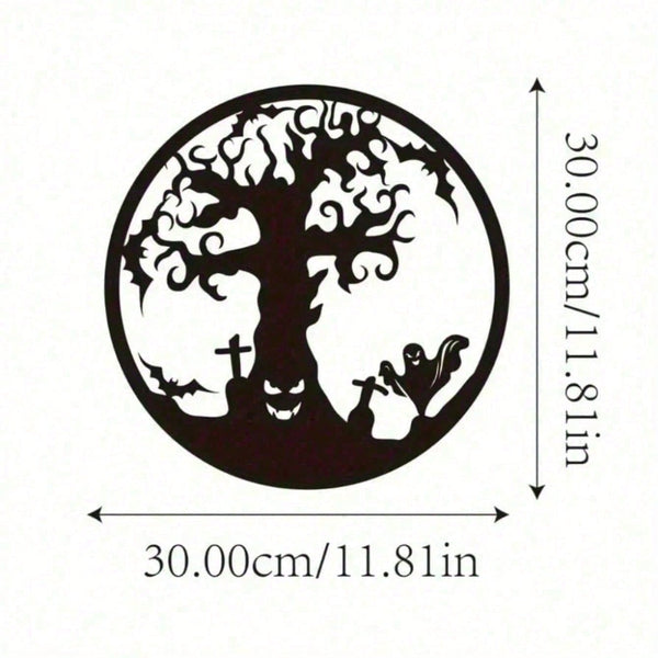 Gothic Tree of Life Metal Wall Art, Handcrafted Black Wrought Iron Hanging Decor for Altar, Indoor & Outdoor Use. Mystical ornament ideal for Halloween and housewarming gifts.