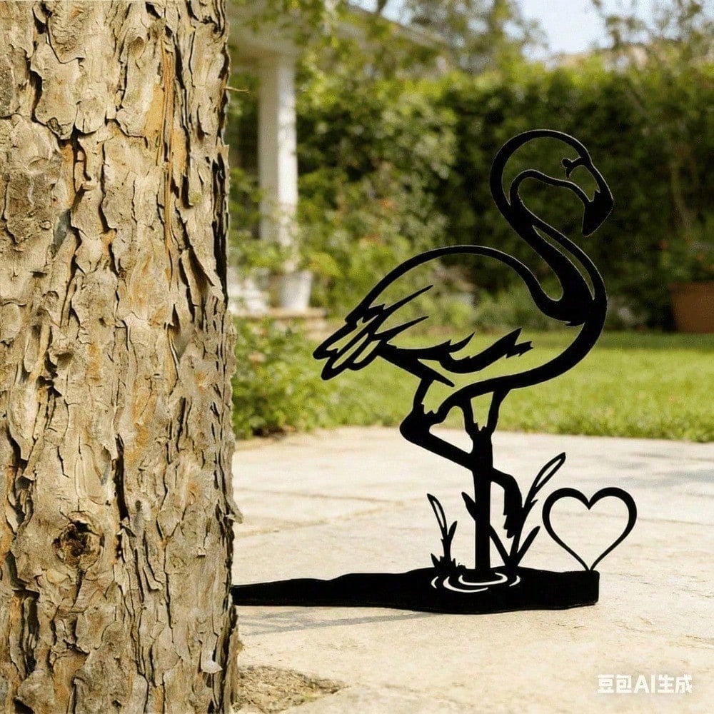 Vintage Rustic Flamingo Wrought Iron Wall Art, suitable for outdoor gardens, patios and indoor rooms. Charming farmhouse decor, perfect for housewarming and Easter gifts. Main image