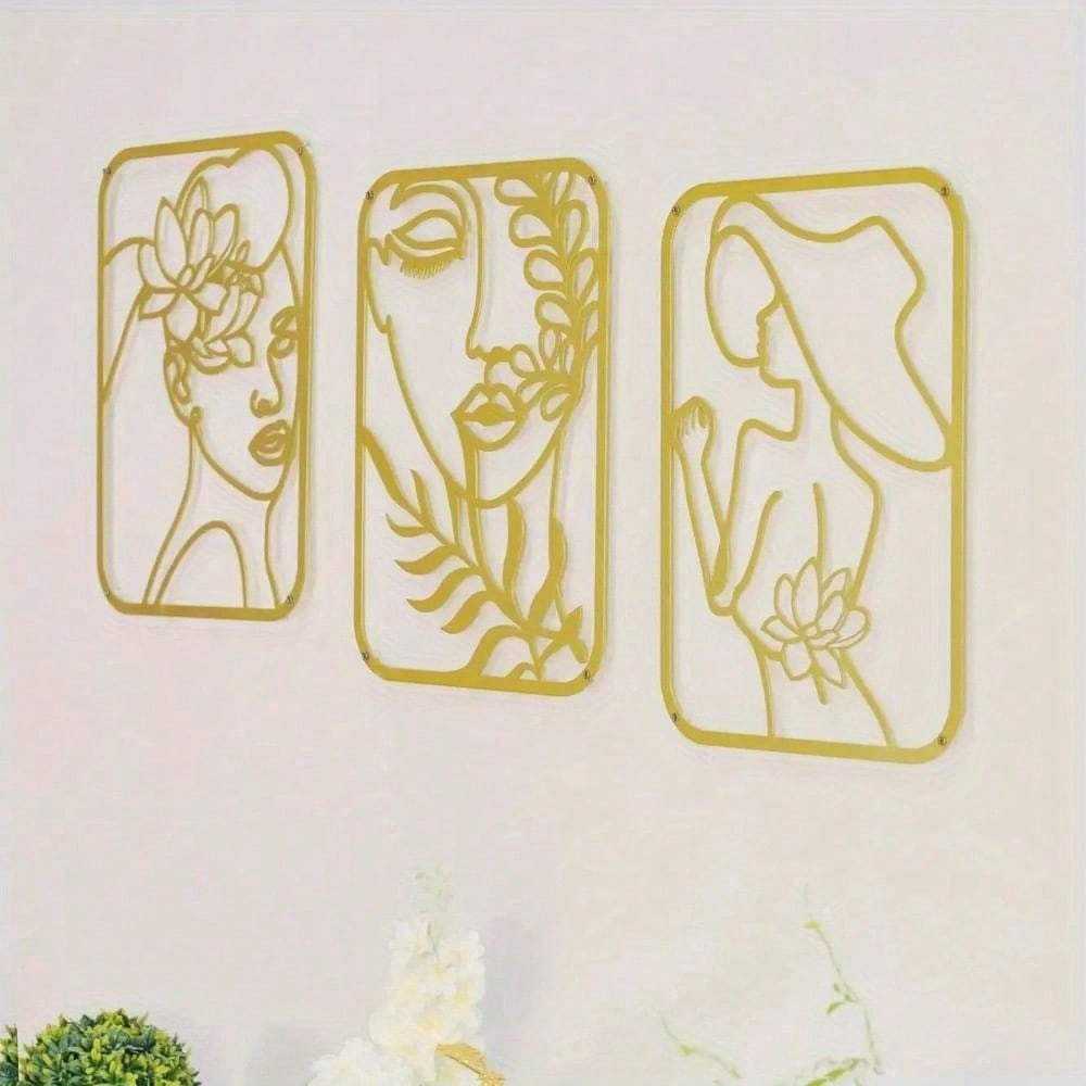 4Pcs Gold Metal Feminine Figure Wall Art, Rust-Resistant Elegant Silhouettes. Easy To Hang, Stylish Decor For Bedroom And Living Room, Great Holiday Gifts For Women And Art Lovers.