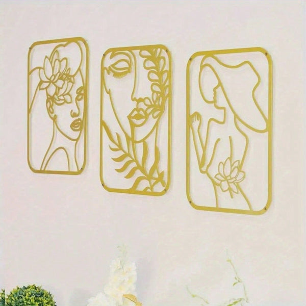 4Pcs Gold Metal Feminine Figure Wall Art, Rust-Resistant Elegant Silhouettes. Easy To Hang, Stylish Decor For Bedroom And Living Room, Great Holiday Gifts For Women And Art Lovers.