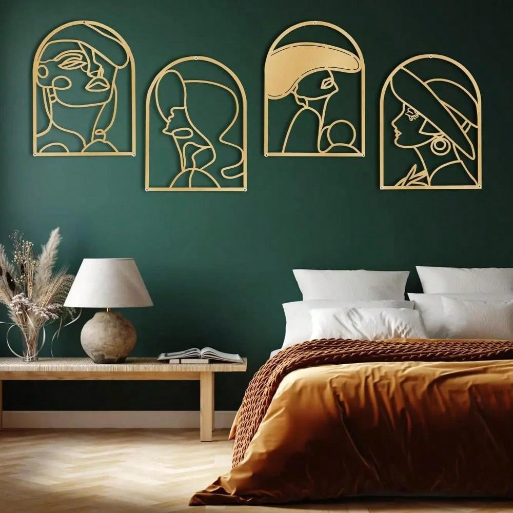 4Pcs Gold Metal Feminine Figure Wall Art, Rust-Resistant Elegant Silhouettes. Easy To Hang, Stylish Decor For Bedroom And Living Room, Great Holiday Gifts For Women And Art Lovers.