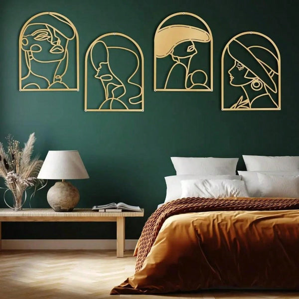 4Pcs Gold Metal Feminine Figure Wall Art, Rust-Resistant Elegant Silhouettes. Easy To Hang, Stylish Decor For Bedroom And Living Room, Great Holiday Gifts For Women And Art Lovers.