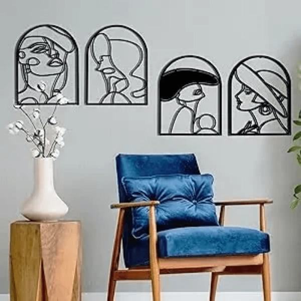4Pcs Gold Metal Feminine Figure Wall Art, Rust-Resistant Elegant Silhouettes. Easy To Hang, Stylish Decor For Bedroom And Living Room, Great Holiday Gifts For Women And Art Lovers.
